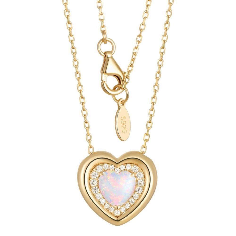 14k Gold Filled Diamond Puffed Heart Pendant Necklace with Birthstones